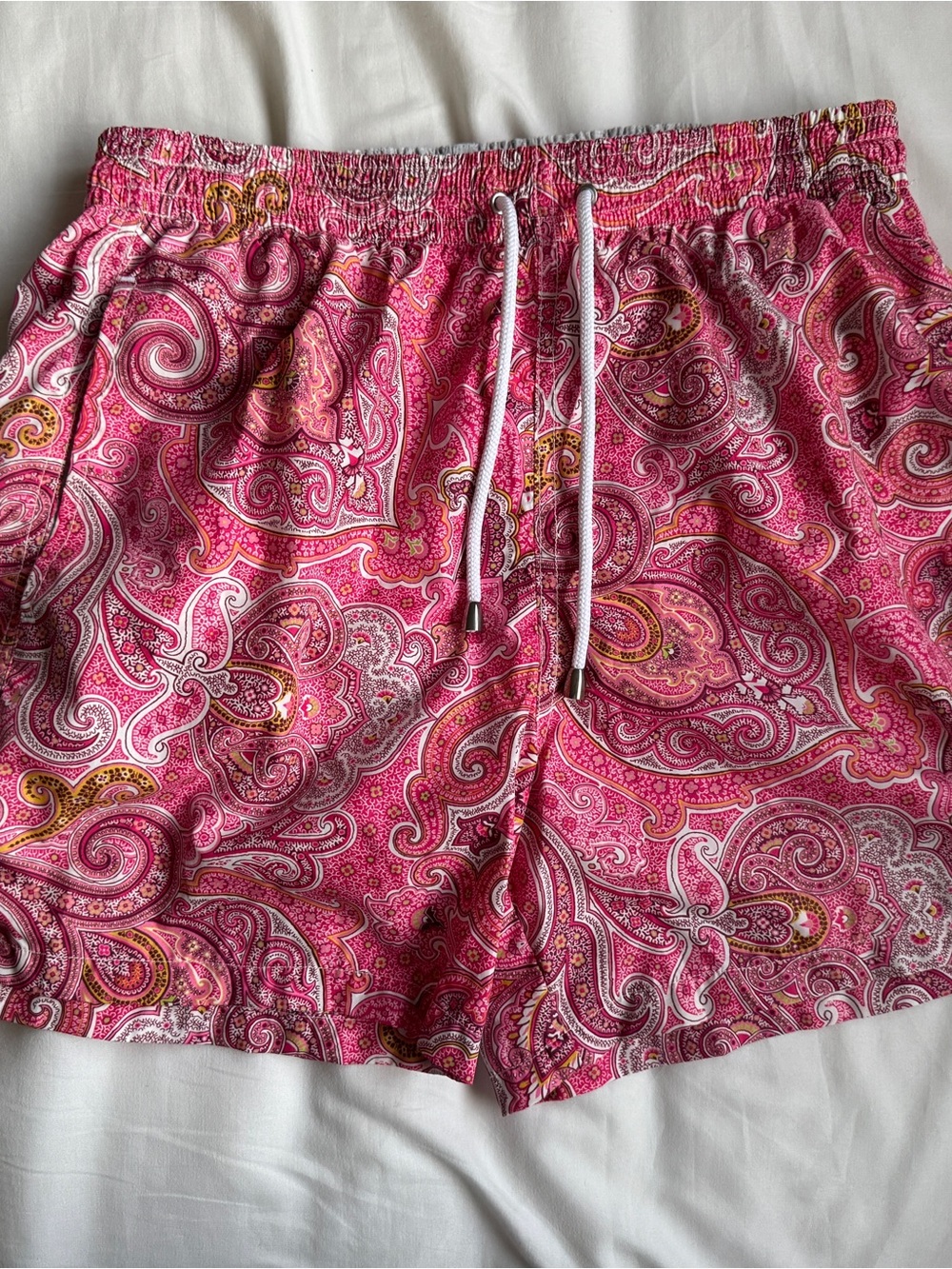 Canali Pink Paisley Swim Trunks with White Drawstring
